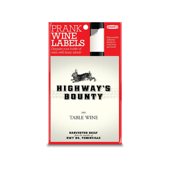 Fake wine label for Highway's Bounty Table Wine from Prank-O